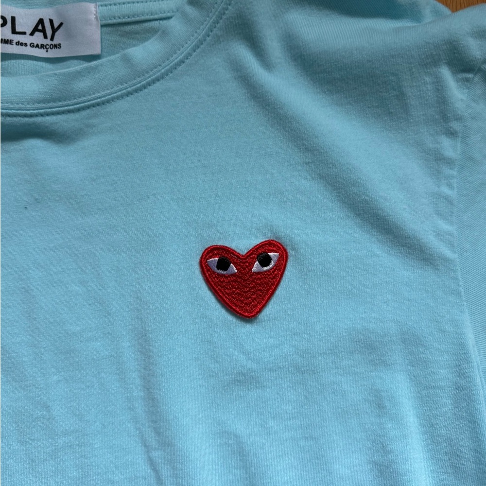 Comme des Garcons Blue Red Heart Short Sleeve Tee